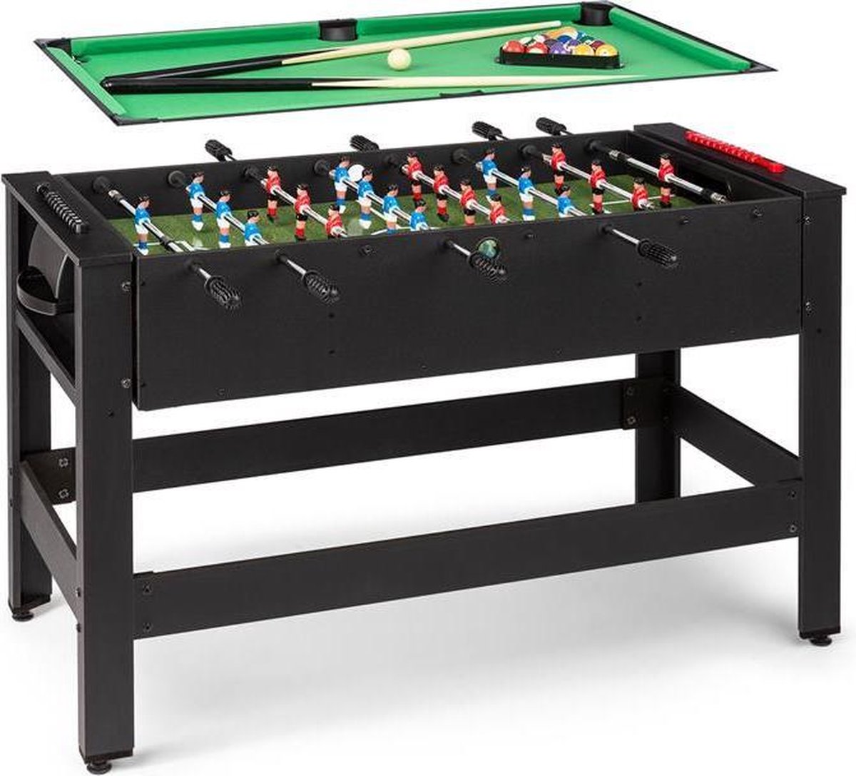 Klarfit Spin 2-in-1 speeltafel biljart tafelvoetbal 180° draaibaar speelaccessoires zwart