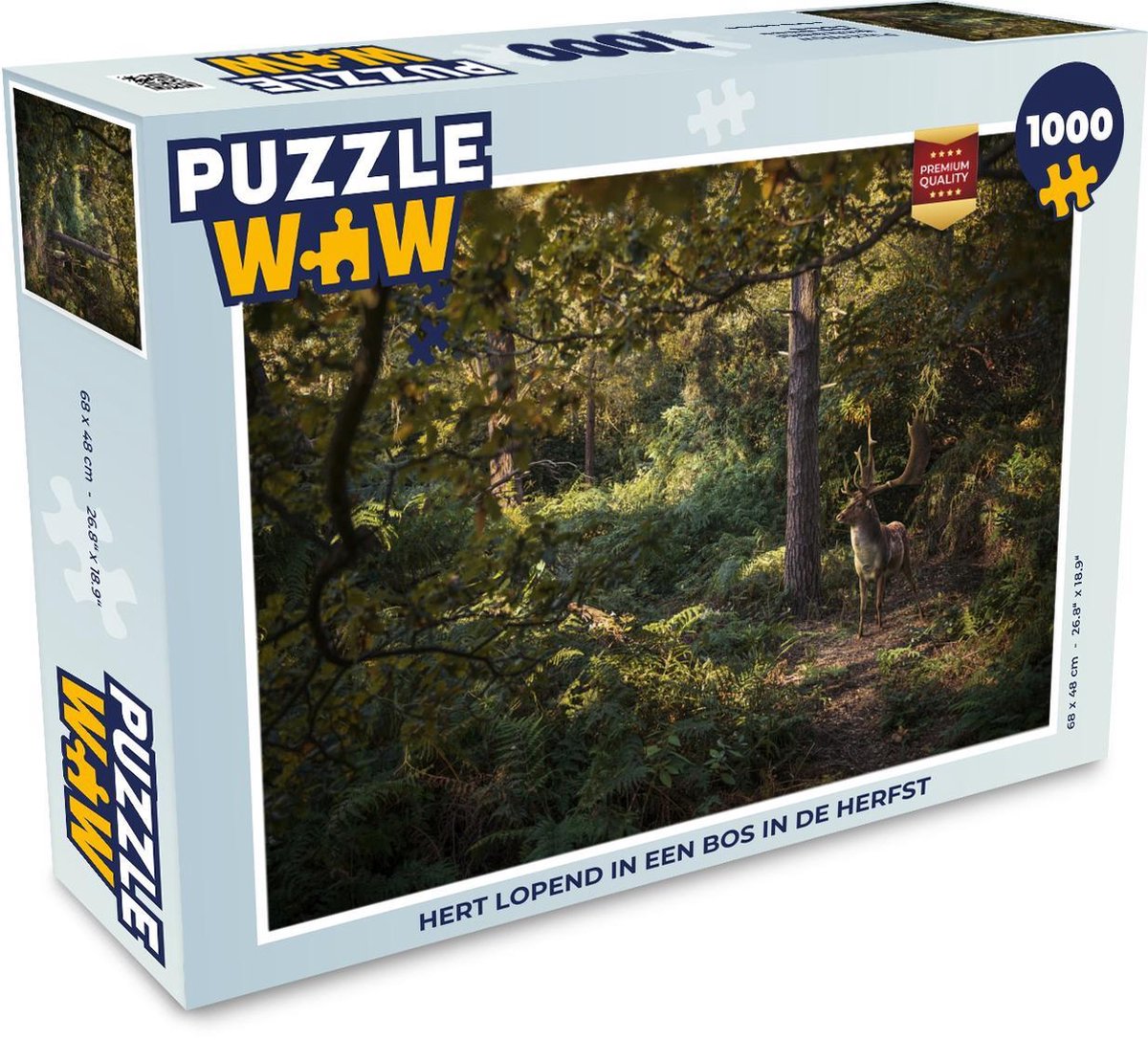 Puzzel 1000 stukjes volwassenen Herfst Dieren 1000 stukjes - Hert lopend in een bos in de herfst  - PuzzleWow heeft +100000 puzzels