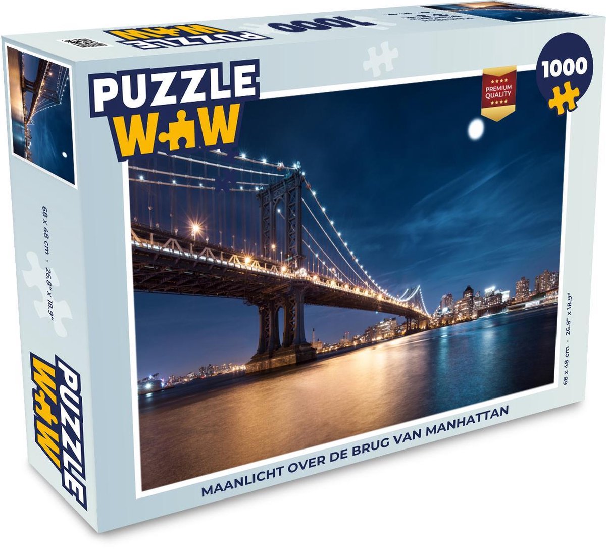 Puzzel 1000 stukjes volwassenen New York 1000 stukjes - Maanlicht over de brug van Manhattan  - PuzzleWow heeft +100000 puzzels