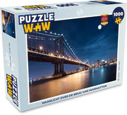 Puzzel 1000 stukjes volwassenen New York 1000 stukjes - Maanlicht over de brug van Manhattan  - PuzzleWow heeft +100000 puzzels