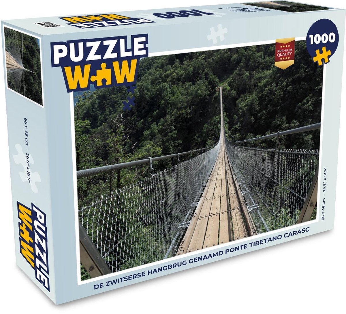 Puzzel 1000 stukjes volwassenen Hangbrug 1000 stukjes - De Zwitserse hangbrug genaamd Ponte Tibetano Carasc  - PuzzleWow heeft +100000 puzzels