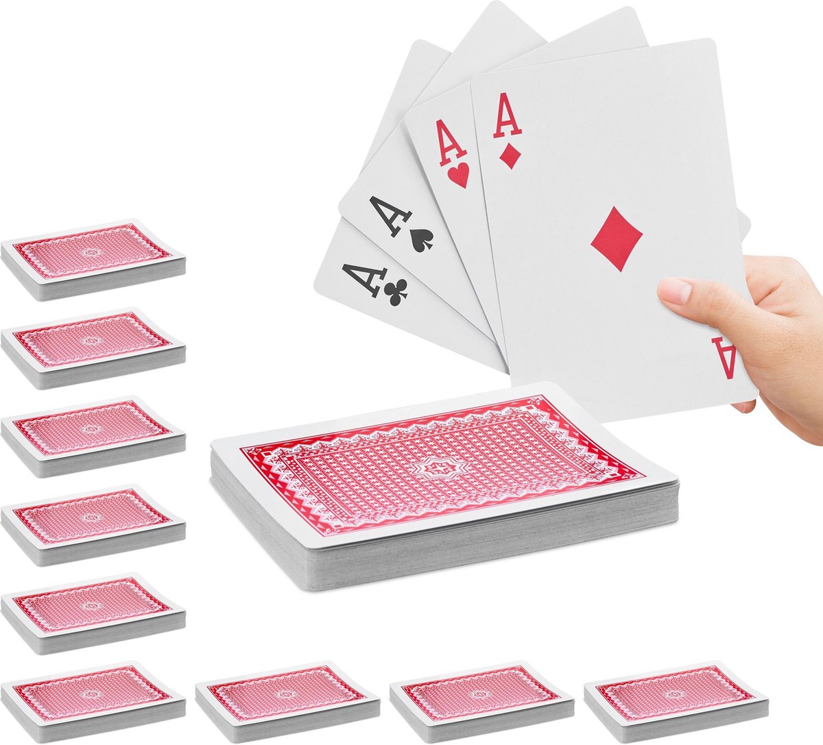 relaxdays 10x speelkaarten groot - pokerkaarten - 540 kaarten - waterafstotend - kunststof