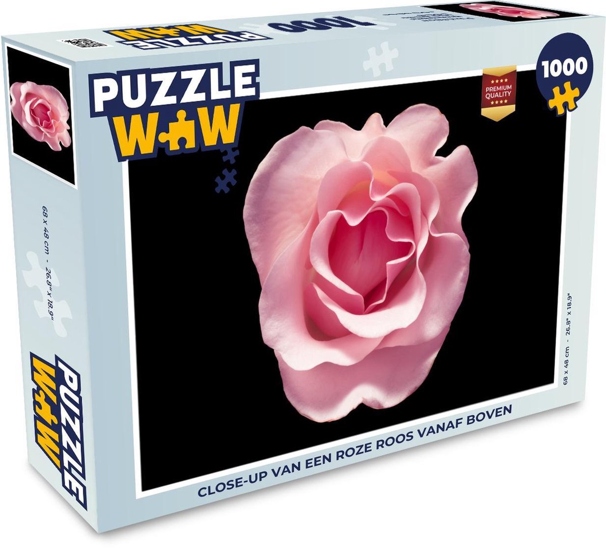 Puzzel 1000 stukjes volwassenen Roze roos 1000 stukjes - Close-up van een roze roos vanaf boven  - PuzzleWow heeft +100000 puzzels