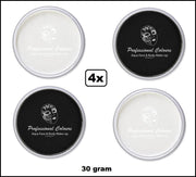 4x Aqua face & body paint zwart/wit 30gram.