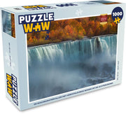 Puzzel 1000 stukjes volwassenen Niagarawatervallen 1000 stukjes - De Niagarawatervallen met herfstkleurige bomen op de achtergrond  - PuzzleWow heeft +100000 puzzels