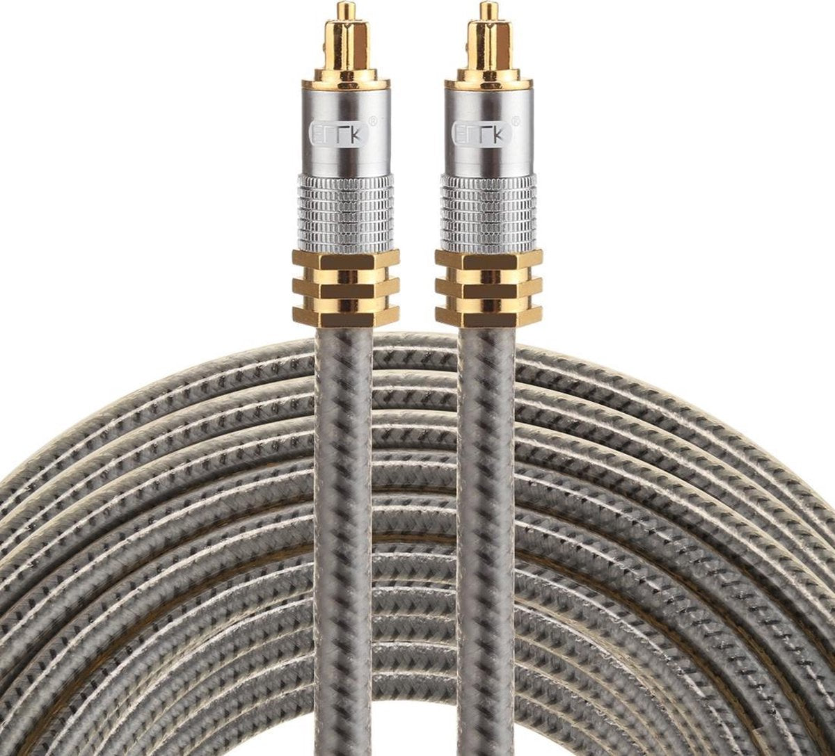 ETK Digital Optical kabel 8 meter / toslink audio male to male / Optische kabel metaal - Grijs