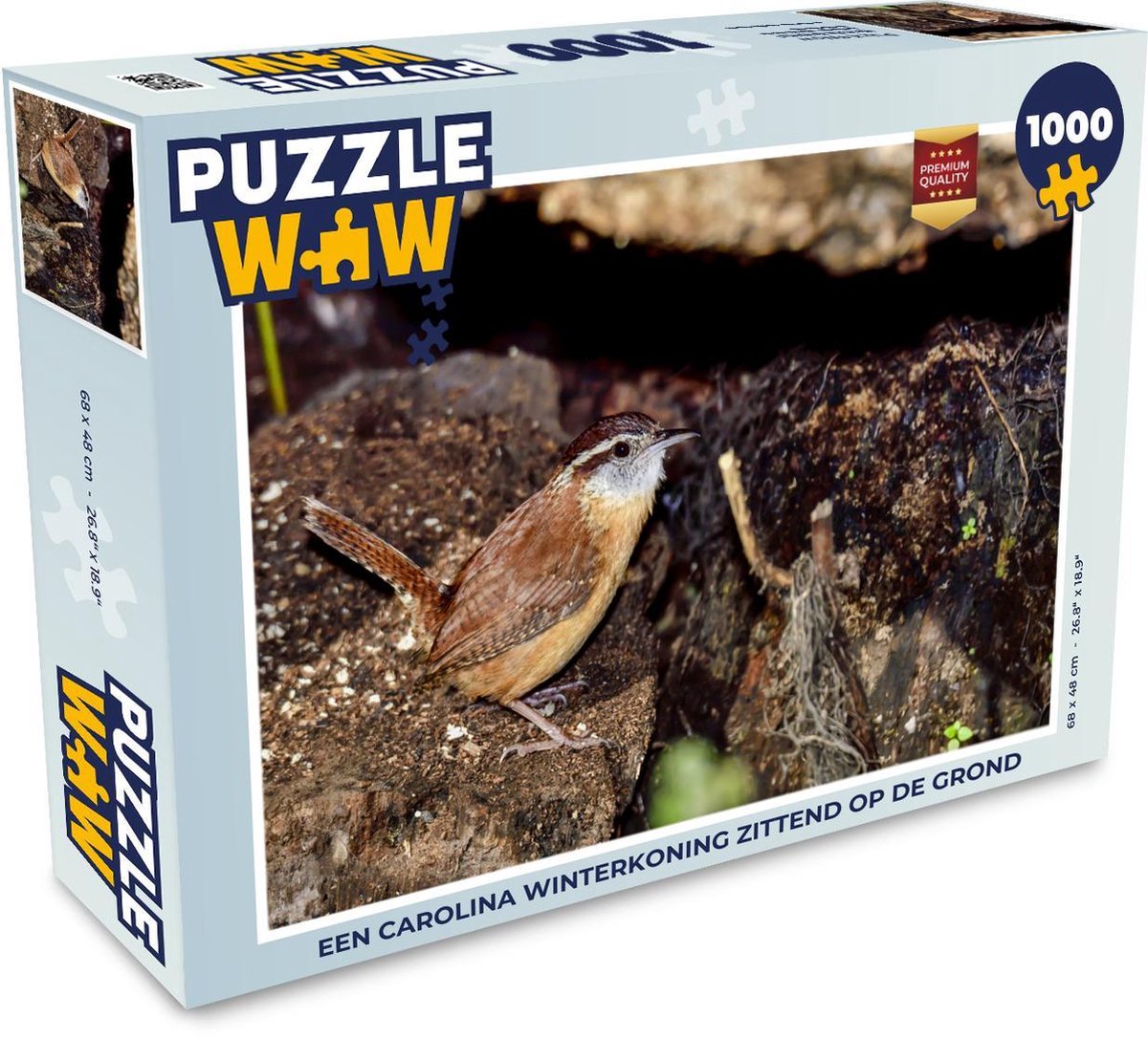Puzzel 1000 stukjes volwassenen Carolina winterkoning 1000 stukjes - Een carolina winterkoning zittend op de grond PuzzleWow heeft +100000 puzzels