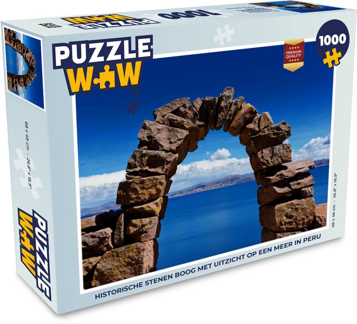 Puzzel 1000 stukjes volwassenen Stenen boog 1000 stukjes - Historische stenen boog met uitzicht op een meer in Peru  - PuzzleWow heeft +100000 puzzels