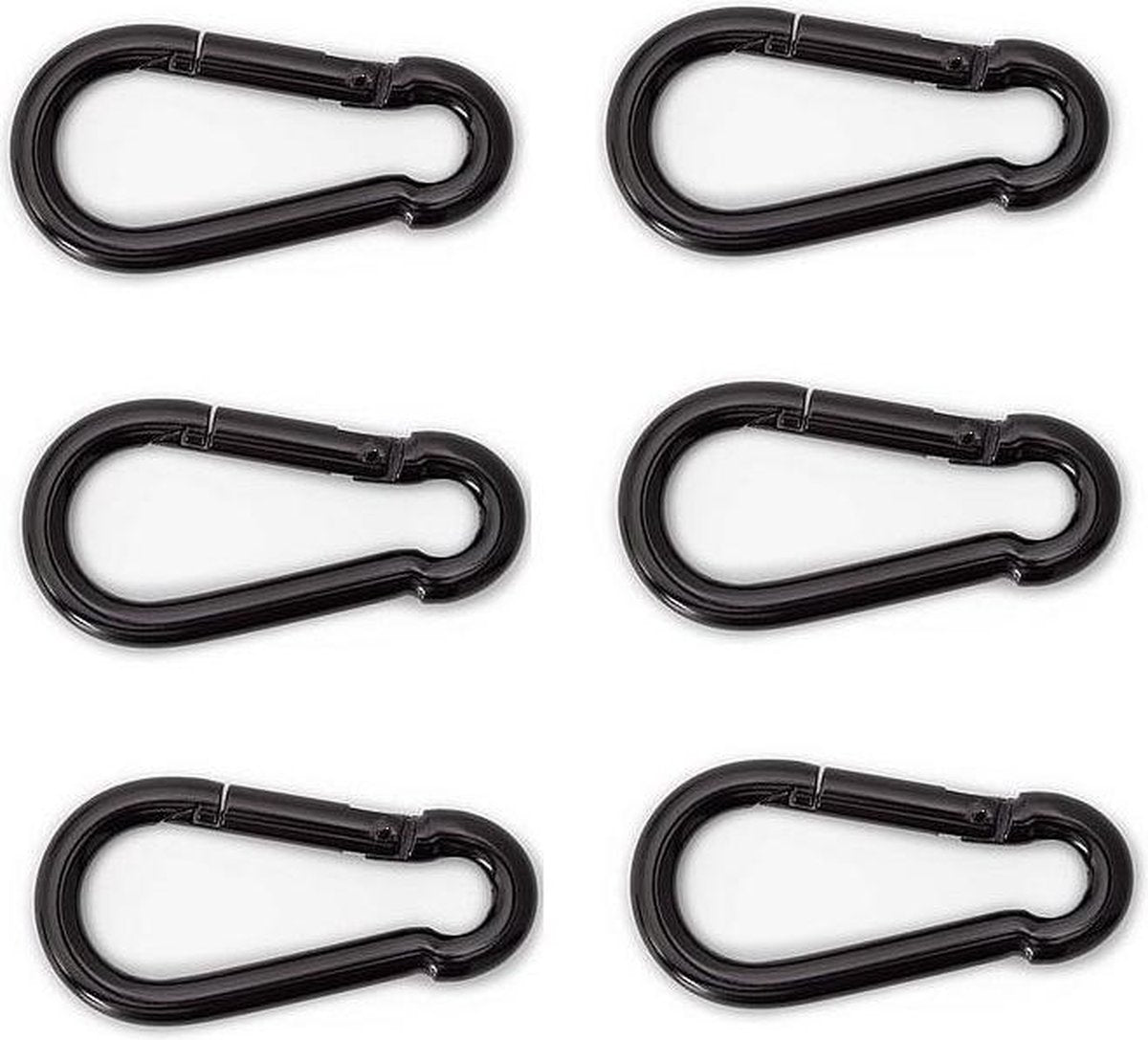 6x stuks karabijnhaak / karabijnhaken zwart gelakt staal 5 cm - snaphooks/ carabiners