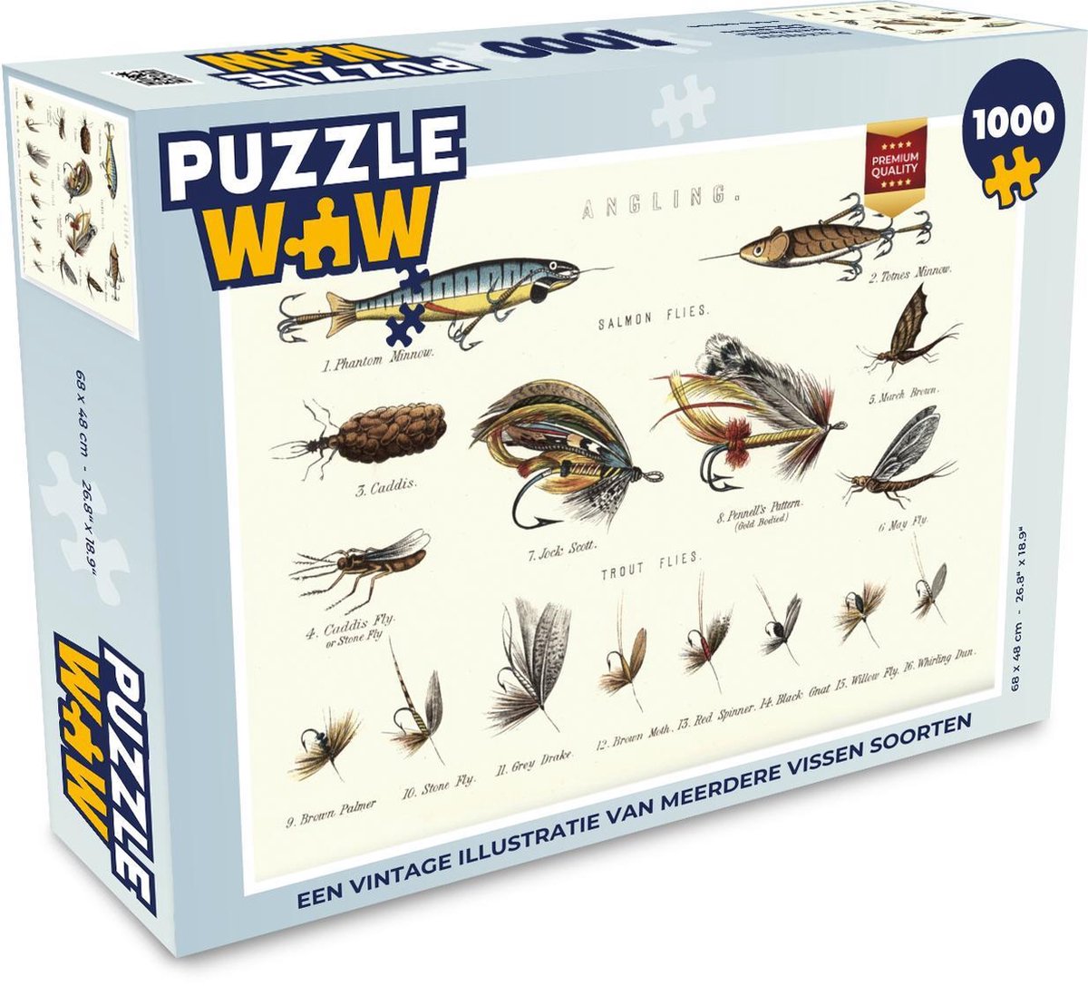 Puzzel 1000 stukjes volwassenen Vissen illustratie 1000 stukjes - Een vintage illustratie van meerdere soorten visaas  - PuzzleWow heeft +100000 puzzels