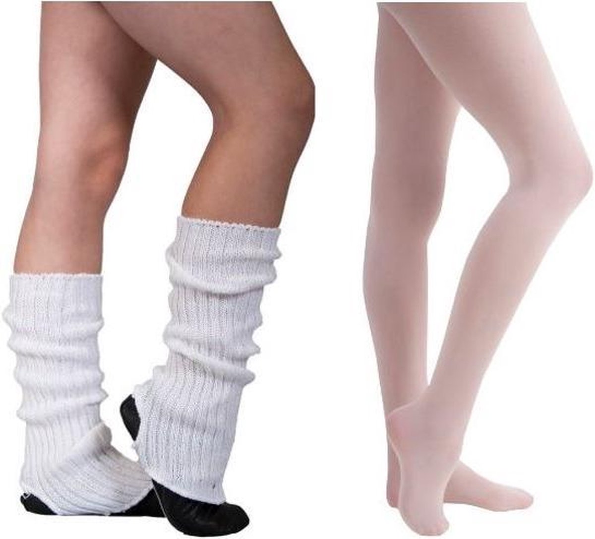 Ballet Set(2delig) Beenwarmer Wit 40cm en Balletpanty Lichtroze - 10-12 - Maat 140/152