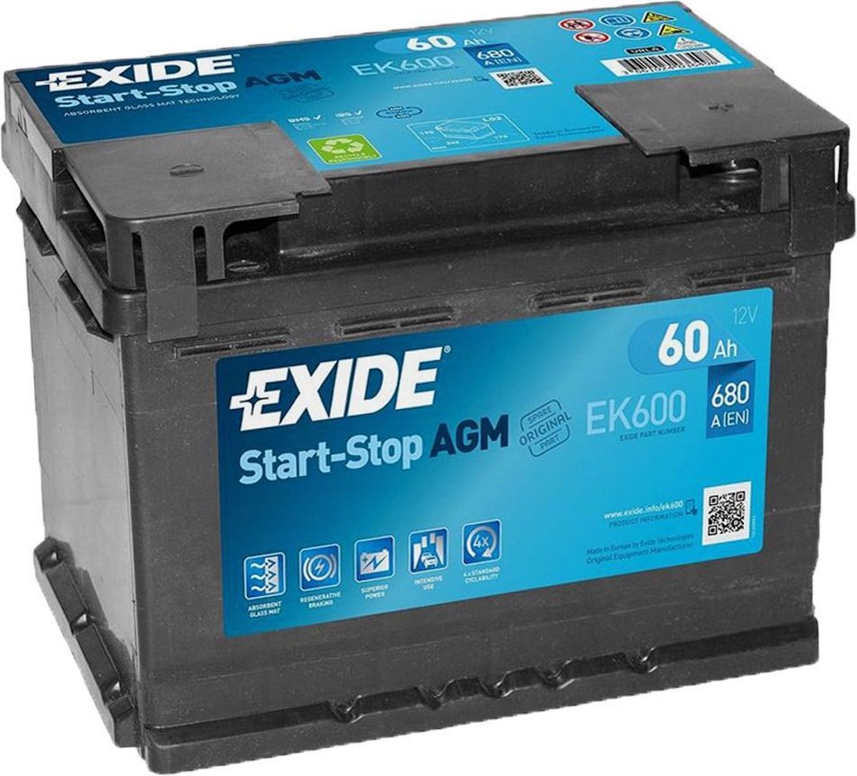 Exide Technologies EK600 Start-Stop AGM 12V 60 Ah 680A Auto Accu 3661024036498