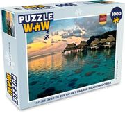 Puzzel 1000 stukjes volwassenen Mo'orea 1000 stukjes - Hutjes over de zee op het Franse eiland Moorea  - PuzzleWow heeft +100000 puzzels