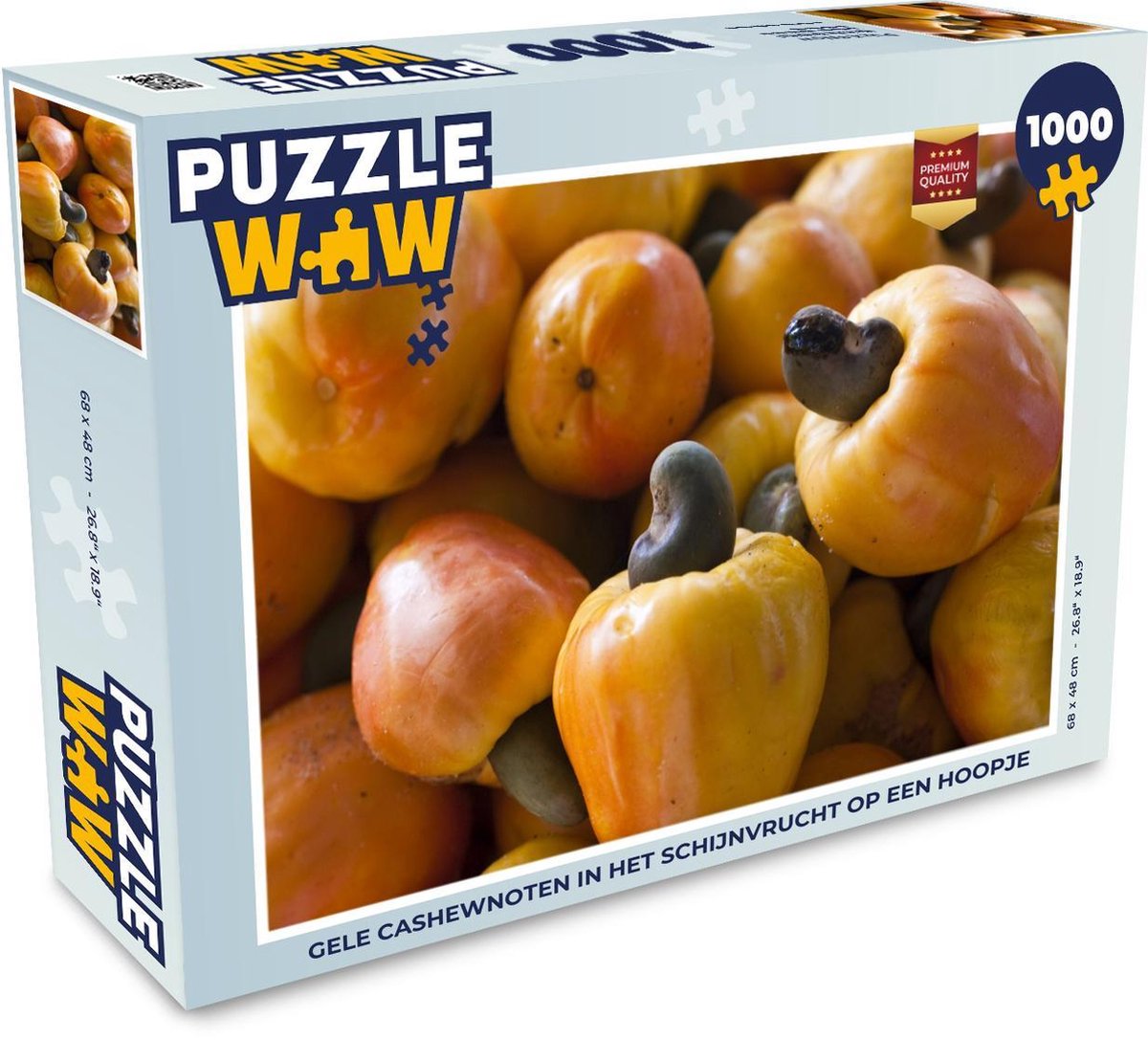 Puzzel 1000 stukjes volwassenen Cashewnoot 1000 stukjes - Gele cashewnoten in het schijnvrucht op een hoopje  - PuzzleWow heeft +100000 puzzels