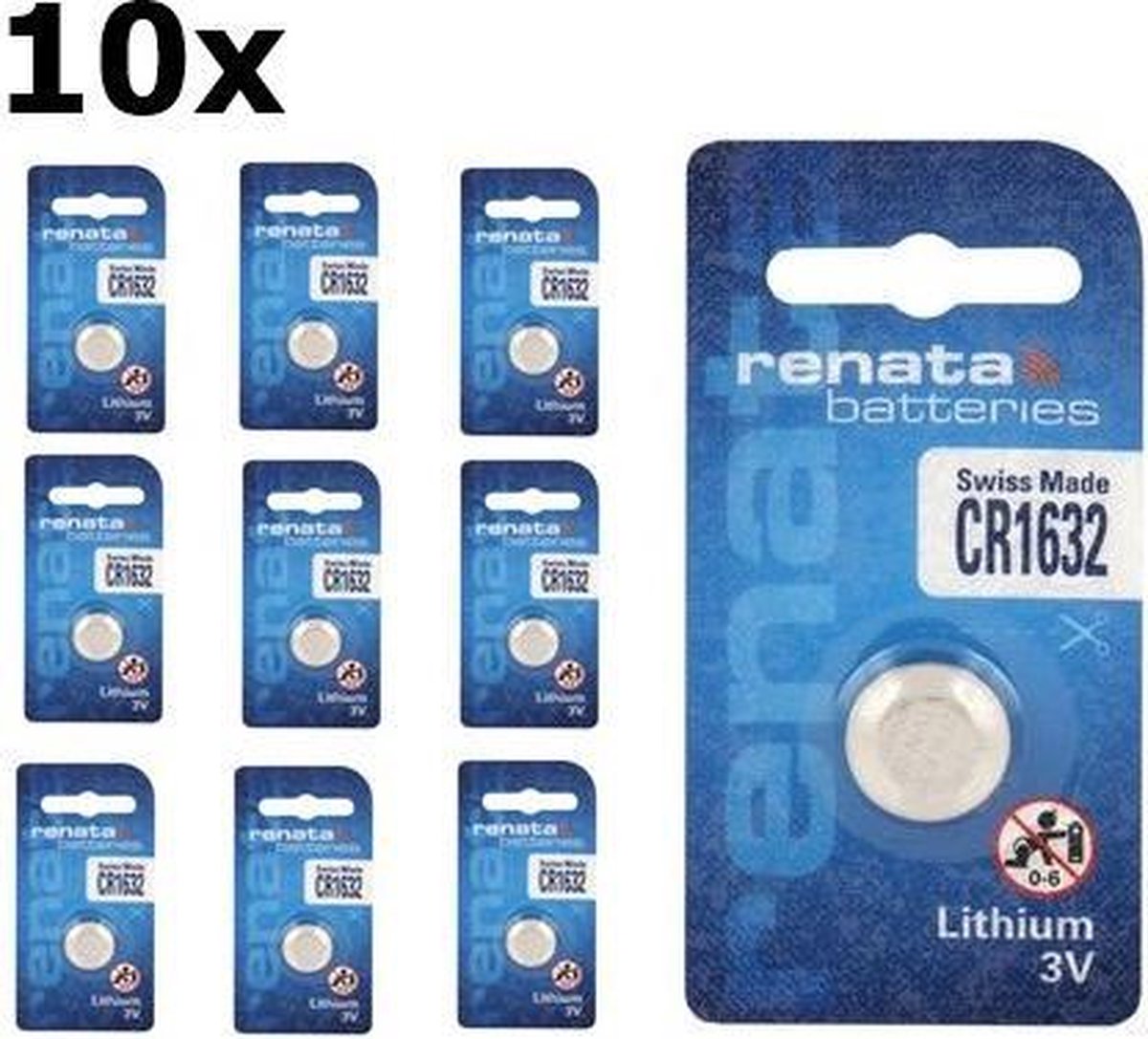 10 Stuk Renata CR1632 137mAh 3V Lithium Knoopcel Batterij