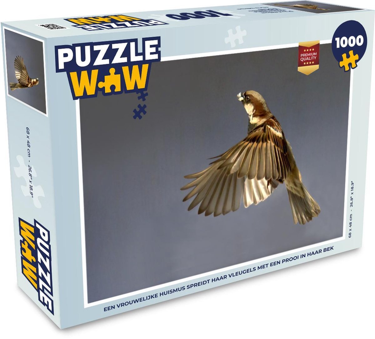 Puzzel 1000 stukjes volwassenen Huismus 1000 stukjes - Een vrouwelijke huismus spreidt haar vleugels met een prooi in haar bek  - PuzzleWow heeft +100000 puzzels