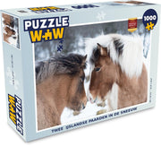 Puzzel 1000 stukjes volwassenen IJslandse Paarden 1000 stukjes - Twee IJslandse paarden in de sneeuw  - PuzzleWow heeft +100000 puzzels