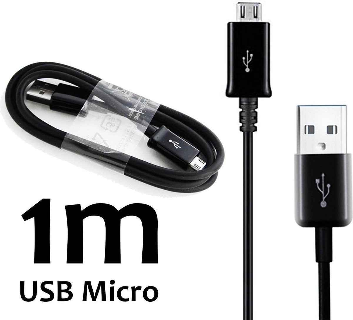 Micro USB 1 m datakabel - Zwart