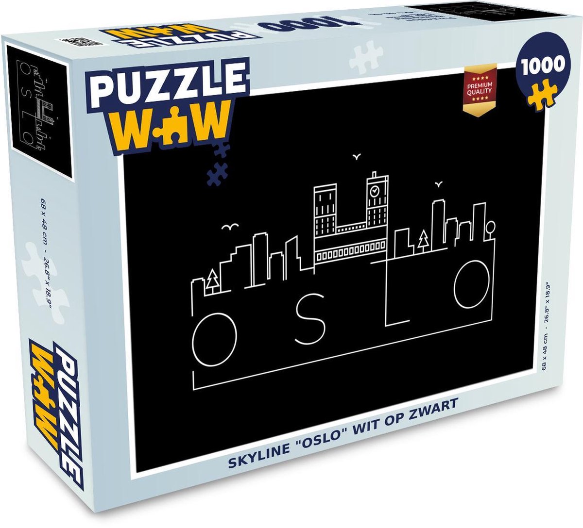 Puzzel 1000 stukjes volwassenen Wereldsteden 1000 stukjes - Skyline Oslo wit op zwart puzzel 1000 stukjes  - PuzzleWow heeft +100000 puzzels