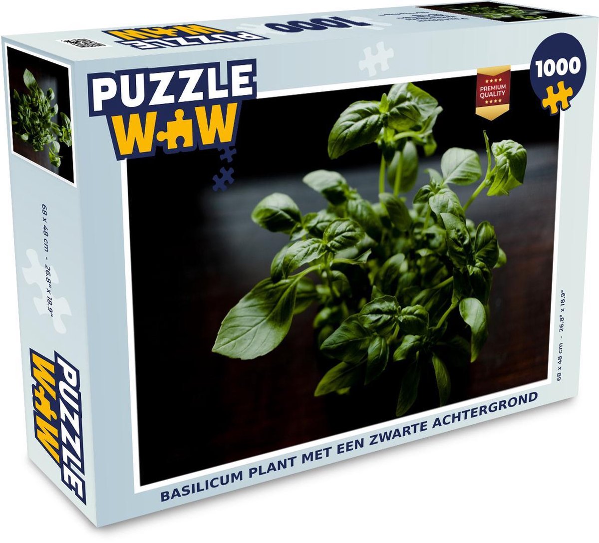 Puzzel - Puzzel 1000 stukjes volwassenen - Basilicum plant met een zwarte achtergrond - Legpuzzel