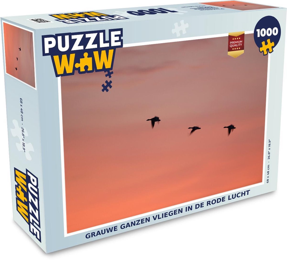 Puzzel 1000 stukjes volwassenen Grauwe Gans 1000 stukjes - Grauwe ganzen vliegen in de rode lucht  - PuzzleWow heeft +100000 puzzels