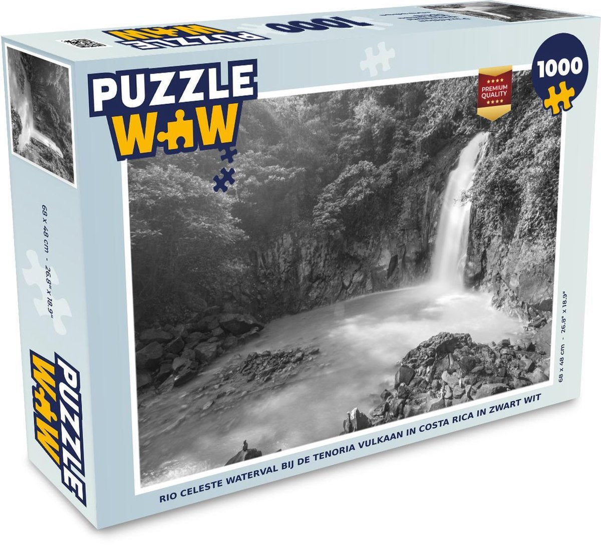 Puzzel 1000 stukjes volwassenen Uitsnede Costa Rica 1000 stukjes - Rio Celeste waterval bij de Tenoria Vulkaan in Costa Rica in zwart wit  - PuzzleWow heeft +100000 puzzels