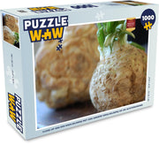 Puzzel 1000 stukjes volwassenen Knolselderij 1000 stukjes - Close-up van een knolselderij met een andere knolselderij op de achtergrond  - PuzzleWow heeft +100000 puzzels