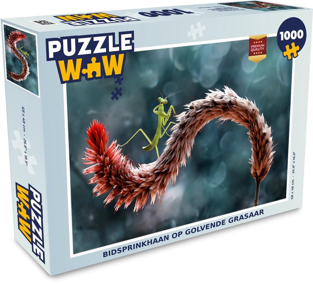 Puzzel - Puzzel 1000 stukjes volwassenen - Bidsprinkhaan op golvende grasaar - Legpuzzel