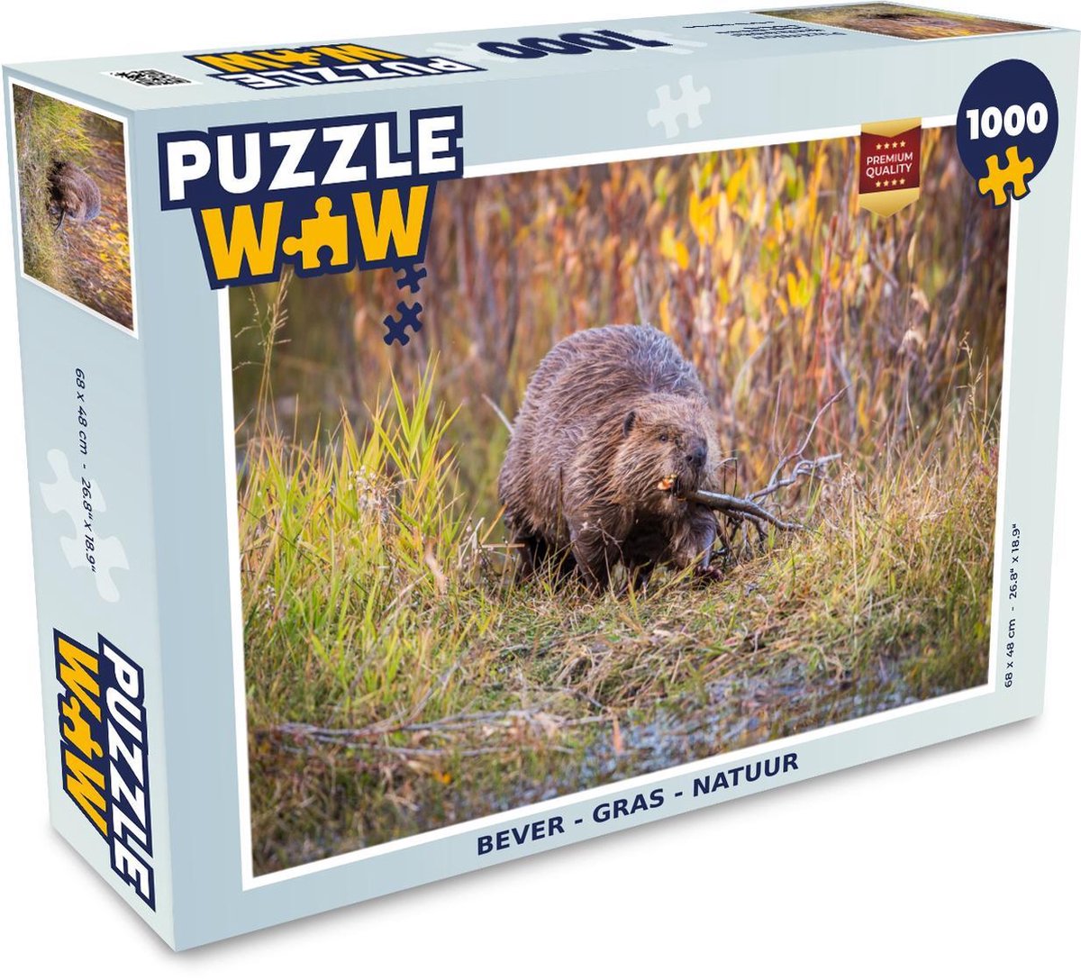 Puzzel - Puzzel 1000 stukjes volwassenen - Bever - Gras - Natuur - Legpuzzel
