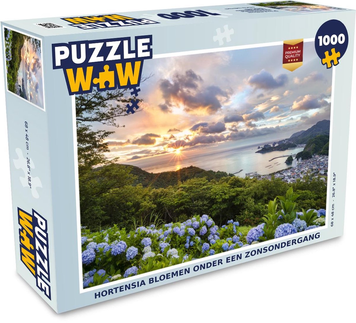 Puzzel 1000 stukjes volwassenen De hortensia 1000 stukjes - Hortensia bloemen onder een zonsondergang  - PuzzleWow heeft +100000 puzzels