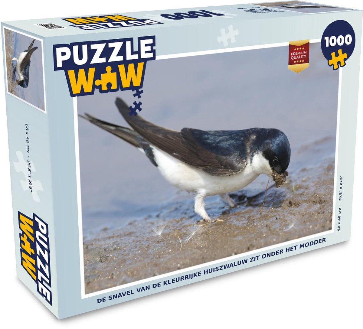 Puzzel 1000 stukjes volwassenen Huiszwaluw 1000 stukjes - De snavel van de kleurrijke huiszwaluw zit onder het modder  - PuzzleWow heeft +100000 puzzels