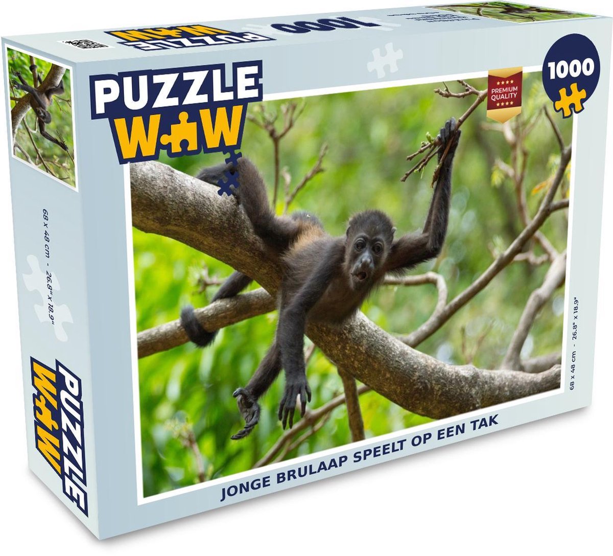 Puzzel 1000 stukjes volwassenen Brulaap 1000 stukjes - Jonge brulaap speelt op een tak puzzel 1000 stukjes  - PuzzleWow heeft +100000 puzzels