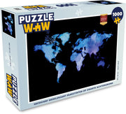 Puzzel 1000 stukjes volwassenen Waterverf wereldkaart 1000 stukjes - Waterverf wereldkaart paarstinten op zwarte achtergrond puzzel 1000 stukjes  - PuzzleWow heeft +100000 puzzels