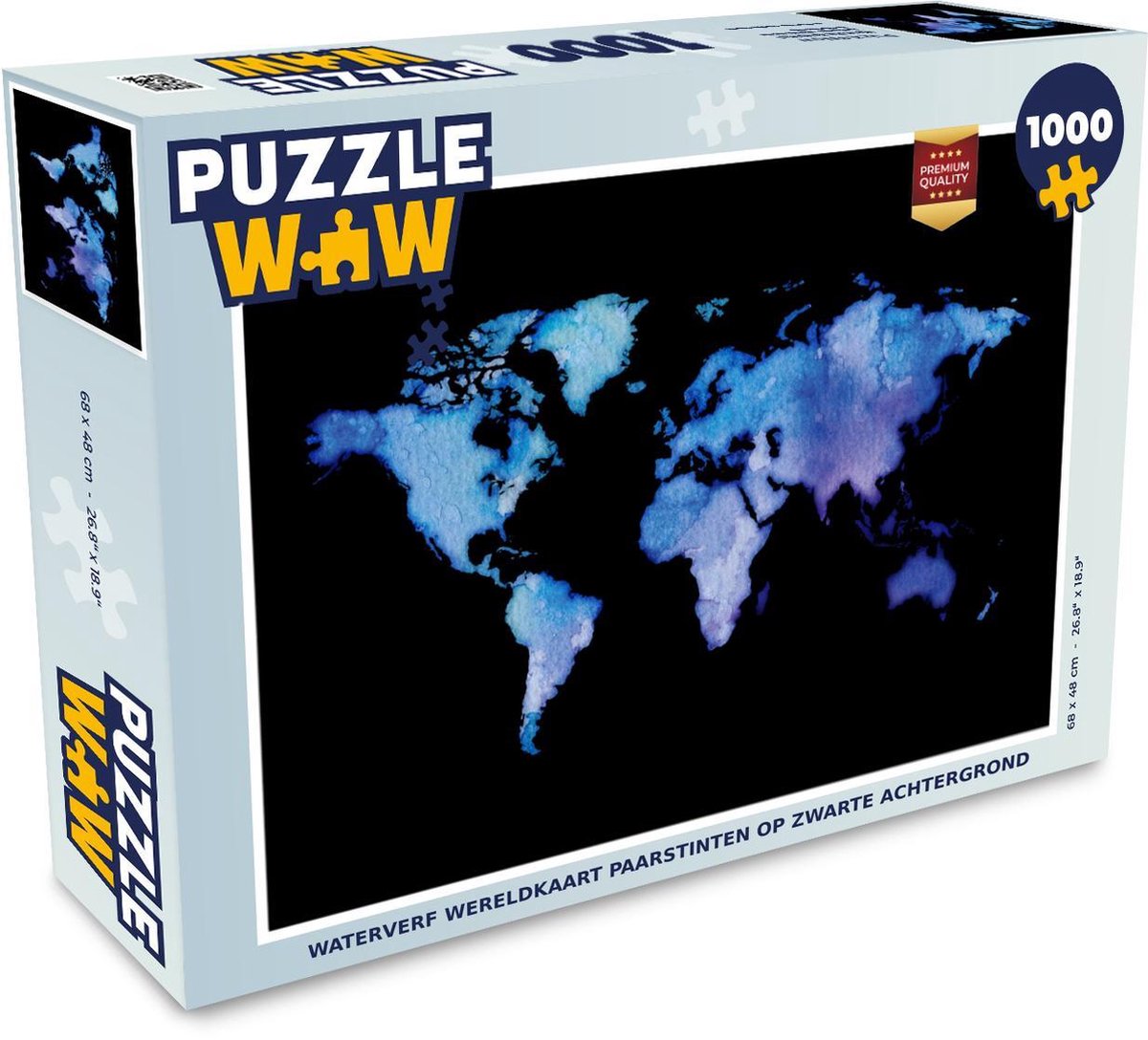 Puzzel 1000 stukjes volwassenen Waterverf wereldkaart 1000 stukjes - Waterverf wereldkaart paarstinten op zwarte achtergrond puzzel 1000 stukjes  - PuzzleWow heeft +100000 puzzels