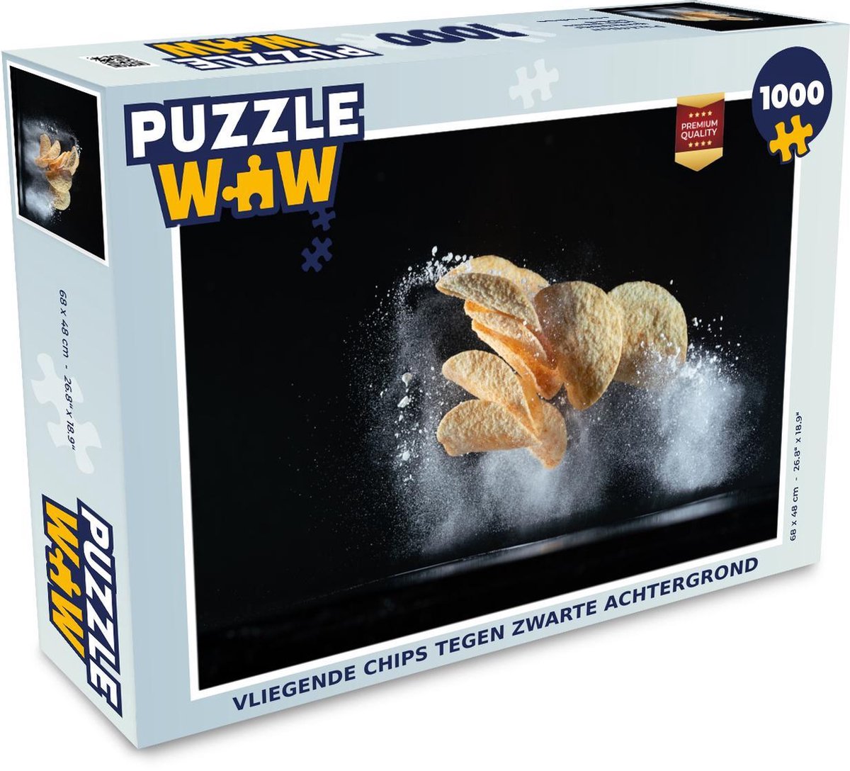 Puzzel 1000 stukjes volwassenen Eten in beweging 1000 stukjes - vliegende chips tegen zwarte achtergrond  - PuzzleWow heeft +100000 puzzels