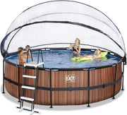 EXIT Wood zwembad ø450x122cm met overkapping en zandfilter- en warmtepomp - bruin