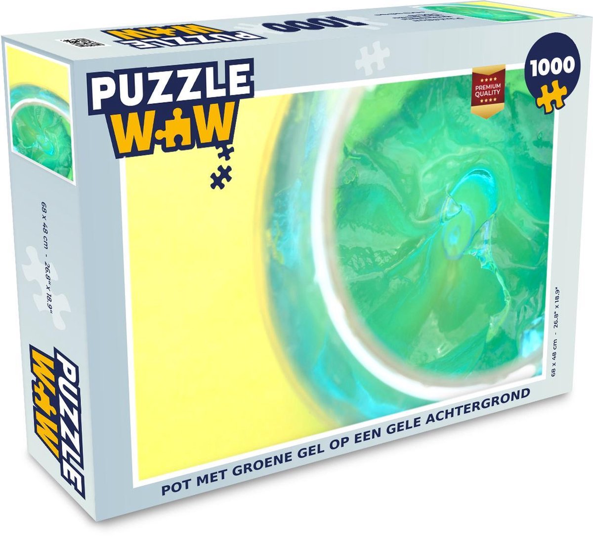 Puzzel Gel 1000 stukjes - Pot met groene gel op een gele achtergrond