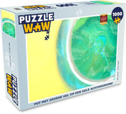 Puzzel Gel 1000 stukjes - Pot met groene gel op een gele achtergrond