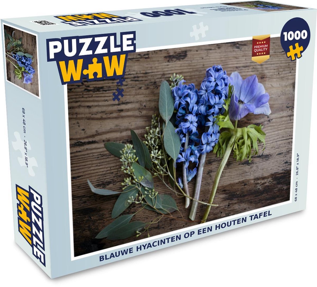 Puzzel 1000 stukjes volwassenen Hyacint  1000 stukjes - Blauwe hyacinten op een houten tafel puzzel 1000 stukjes  - PuzzleWow heeft +100000 puzzels