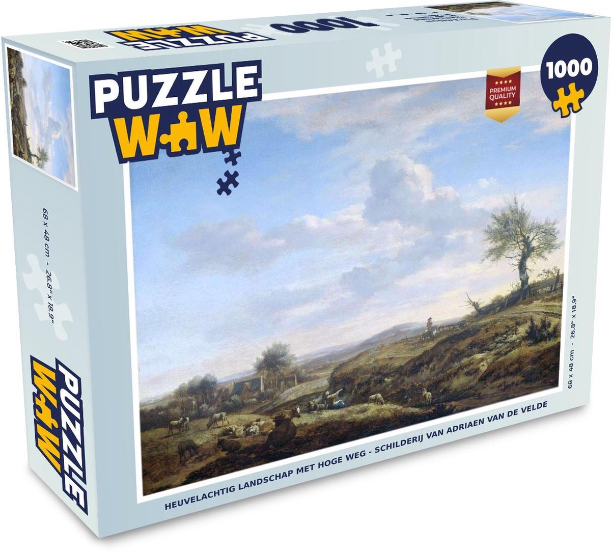 Puzzel 1000 stukjes volwassenen Adriaen Van de Velde 1000 stukjes - Heuvelachtig landschap met hoge weg - Schilderij van Adriaen van de Velde  - PuzzleWow heeft +100000 puzzels