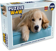 Puzzel 1000 stukjes volwassenen Golden Retriever 1000 stukjes - Een liggende Golden Retriever  - PuzzleWow heeft +100000 puzzels
