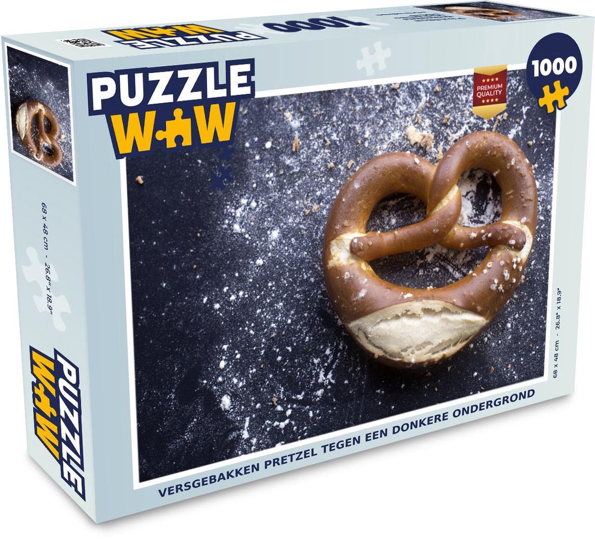Puzzel 1000 stukjes volwassenen Pretzels 1000 stukjes - Versgebakken pretzel tegen een donkere ondergrond  - PuzzleWow heeft +100000 puzzels