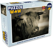 Puzzel 1000 stukjes volwassenen Schotse Hooglanders  1000 stukjes - Schotse hooglander met natte snuit  - PuzzleWow heeft +100000 puzzels