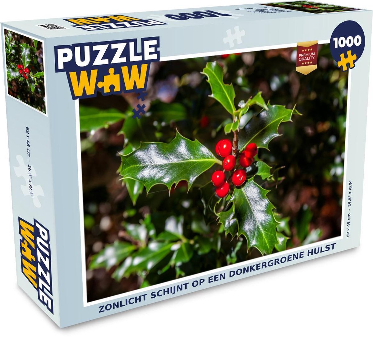 Puzzel 1000 stukjes volwassenen Hulst 1000 stukjes - Zonlicht schijnt op een donkergroene hulst  - PuzzleWow heeft +100000 puzzels