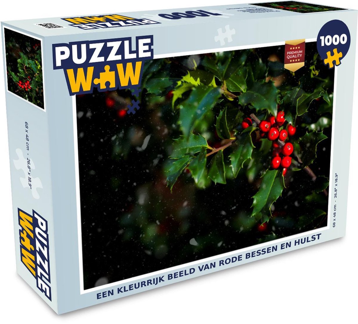 Puzzel 1000 stukjes volwassenen Hulst 1000 stukjes - Een kleurrijk beeld van rode bessen en hulst  - PuzzleWow heeft +100000 puzzels