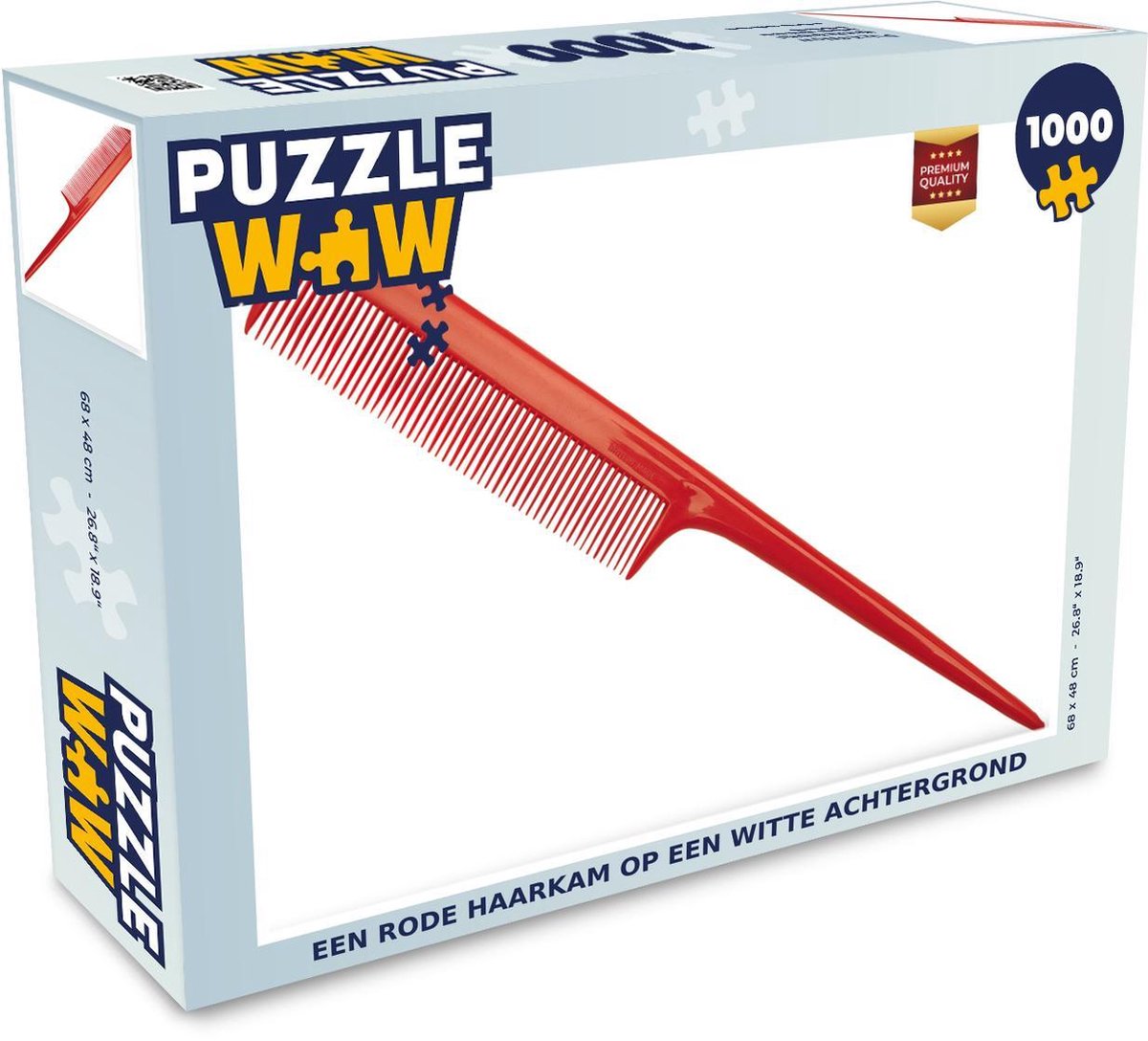 Puzzel 1000 stukjes volwassenen Kam 1000 stukjes - Een rode haarkam op een witte achtergrond  - PuzzleWow heeft +100000 puzzels