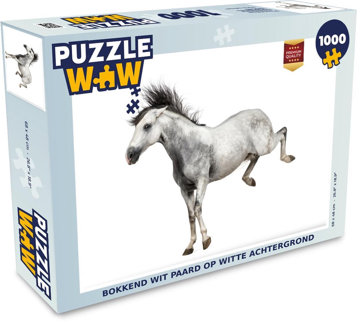 Puzzel 1000 stukjes volwassenen Paarden op witte achtergrond 1000 stukjes - Bokkend wit paard op witte achtergrond  - PuzzleWow heeft +100000 puzzels