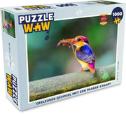 Puzzel 1000 stukjes volwassenen Kleurrijke Dieren 1000 stukjes - Gekleurde ijsvogel met een paarse staart  - PuzzleWow heeft +100000 puzzels