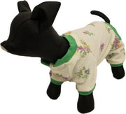 Badjas met paarse bloemen met groen randje - L (rug lengte 29 cm