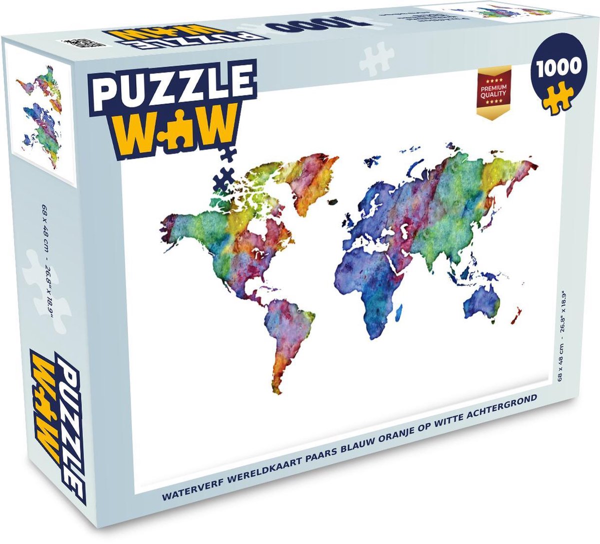 Puzzel 1000 stukjes volwassenen Waterverf wereldkaart 1000 stukjes - Waterverf wereldkaart paars blauw oranje op witte achtergrond puzzel 1000 stukjes  - PuzzleWow heeft +100000 puzzels